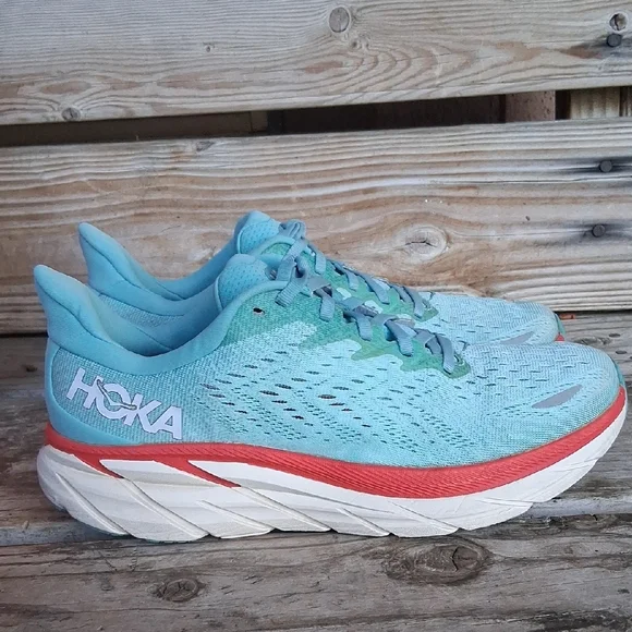 Hoka Clifton 7 Women's Teal and Coral Athletic Shoes - Picture 7 of 15